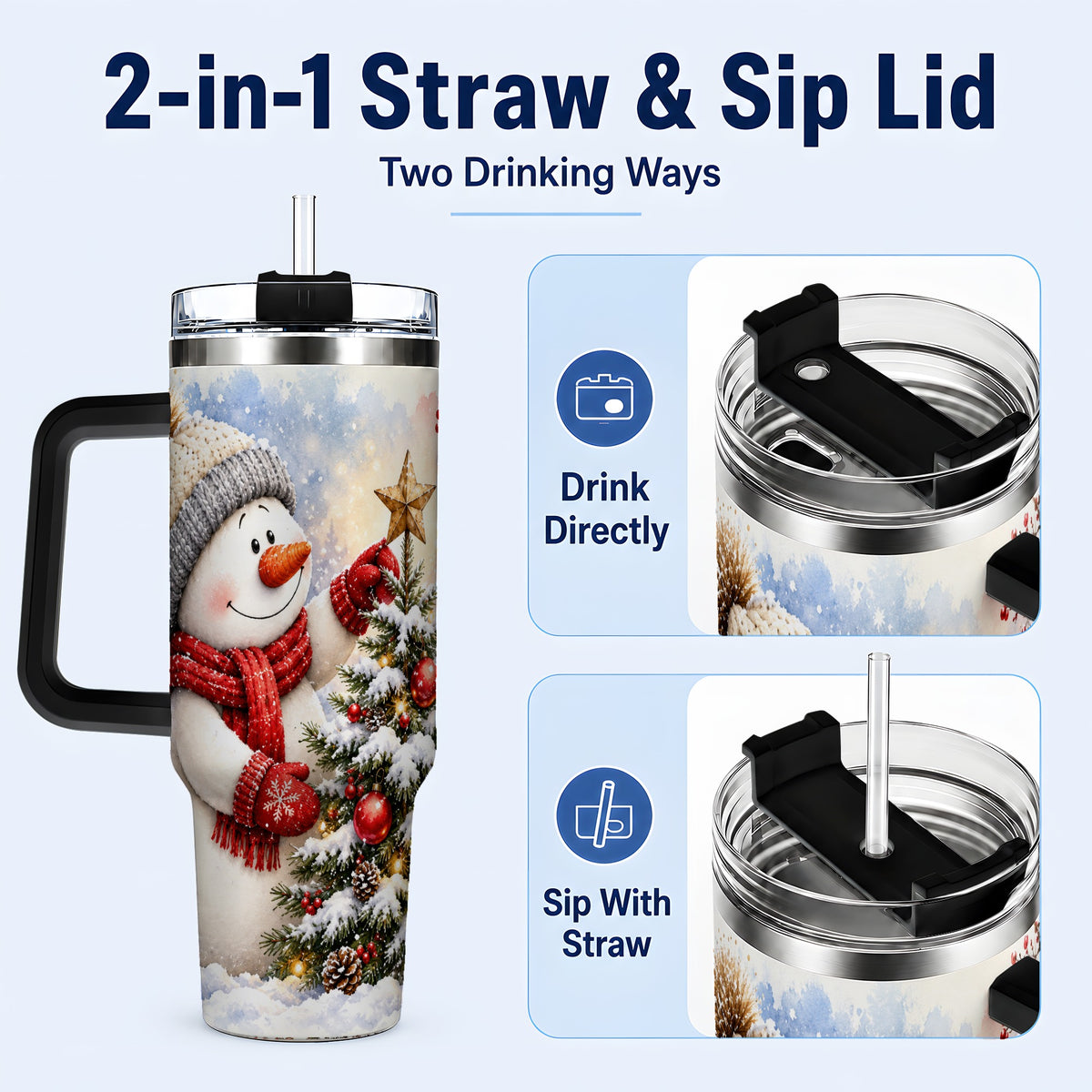 #pl[40oz|Black] Snowman Christmas 40oz Tumbler, Winter Tumbler, Stainless Steel Travel Cup