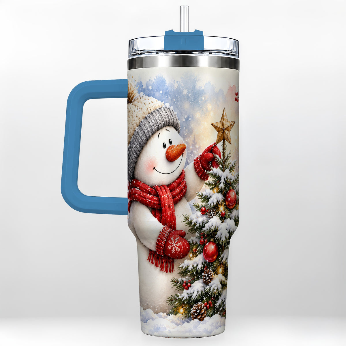 #pl[40oz|Blue] Snowman Christmas 40oz Tumbler, Winter Tumbler, Stainless Steel Travel Cup
