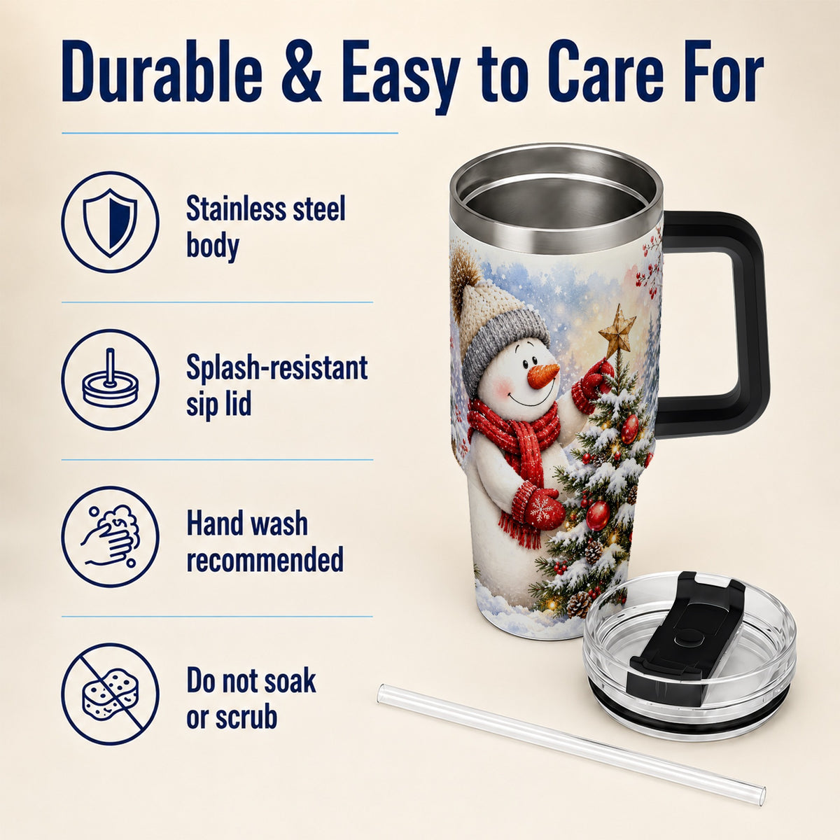 #pl[40oz|Black] Snowman Christmas 40oz Tumbler, Winter Tumbler, Stainless Steel Travel Cup
