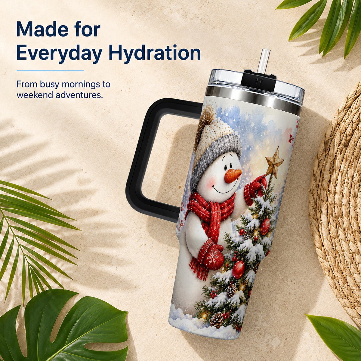 #pl[40oz|Black] Snowman Christmas 40oz Tumbler, Winter Tumbler, Stainless Steel Travel Cup