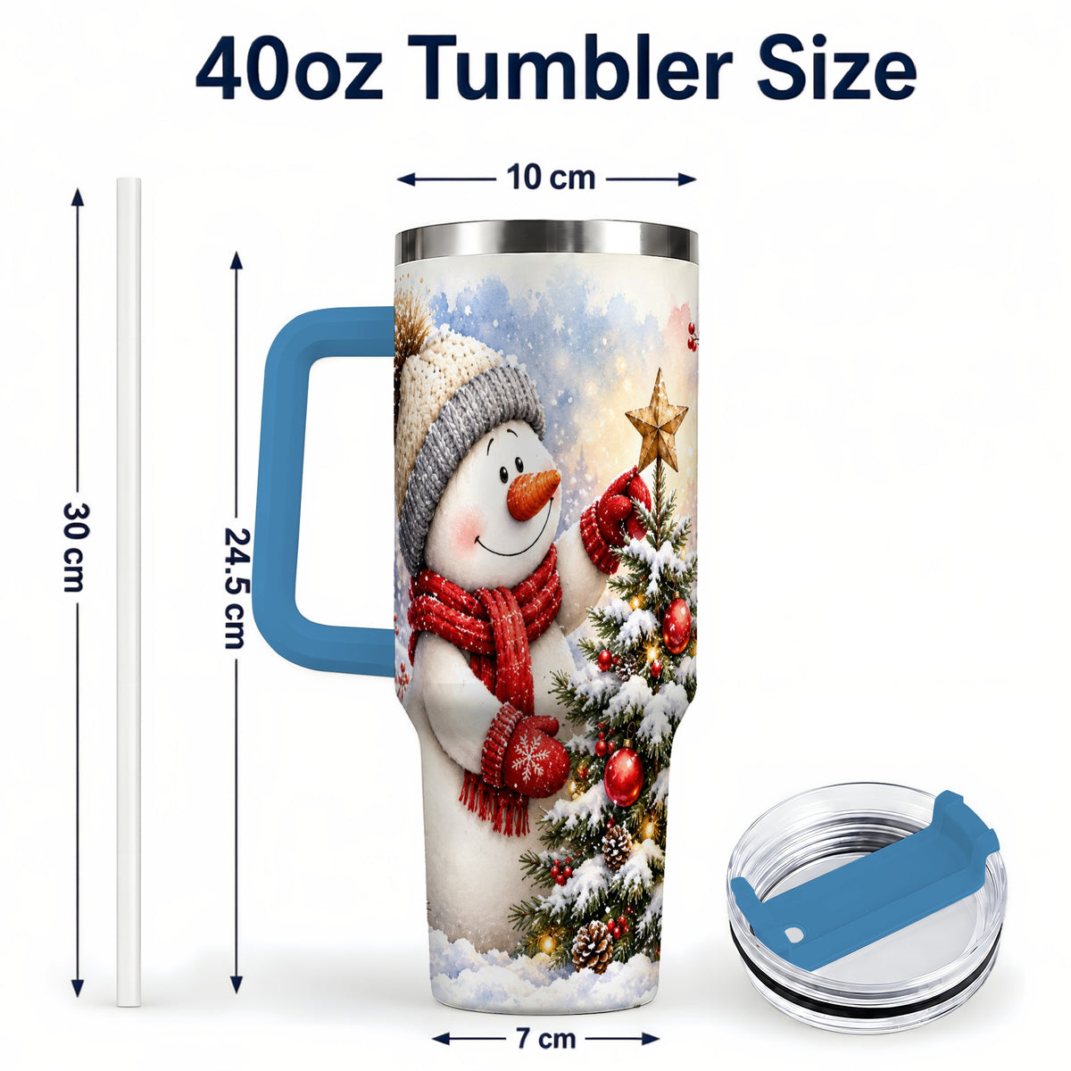 #pl[40oz|Blue] Snowman Christmas 40oz Tumbler, Winter Tumbler, Stainless Steel Travel Cup