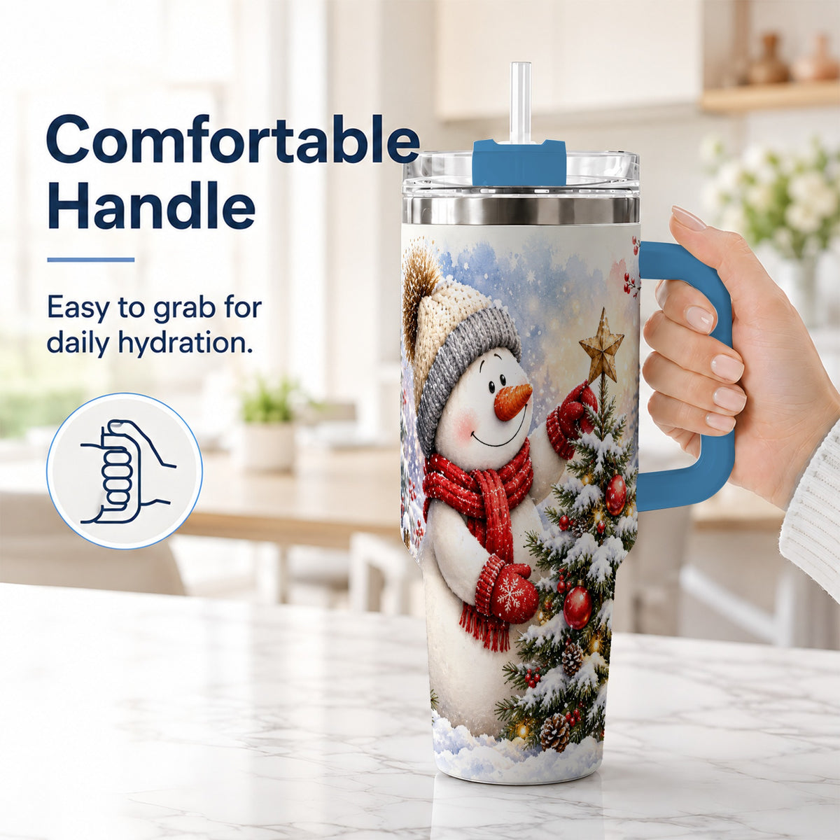 #pl[40oz|Blue] Snowman Christmas 40oz Tumbler, Winter Tumbler, Stainless Steel Travel Cup