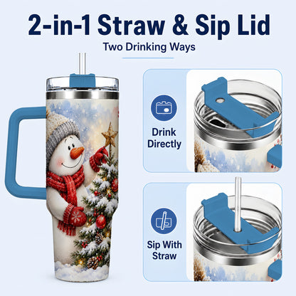 #pl[40oz|Blue] Snowman Christmas 40oz Tumbler, Winter Tumbler, Stainless Steel Travel Cup