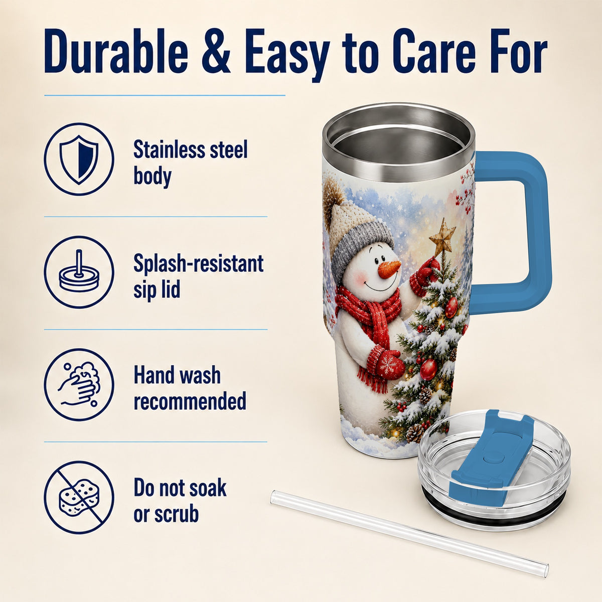 #pl[40oz|Blue] Snowman Christmas 40oz Tumbler, Winter Tumbler, Stainless Steel Travel Cup