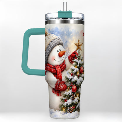 #pl[40oz|Green] Snowman Christmas 40oz Tumbler, Winter Tumbler, Stainless Steel Travel Cup