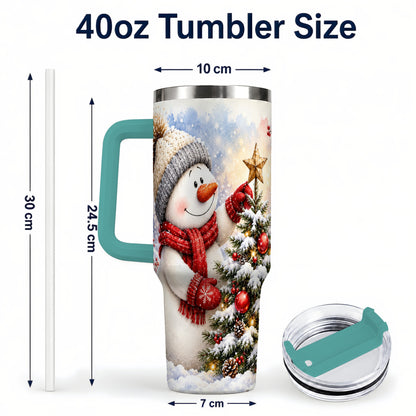 #pl[40oz|Green] Snowman Christmas 40oz Tumbler, Winter Tumbler, Stainless Steel Travel Cup