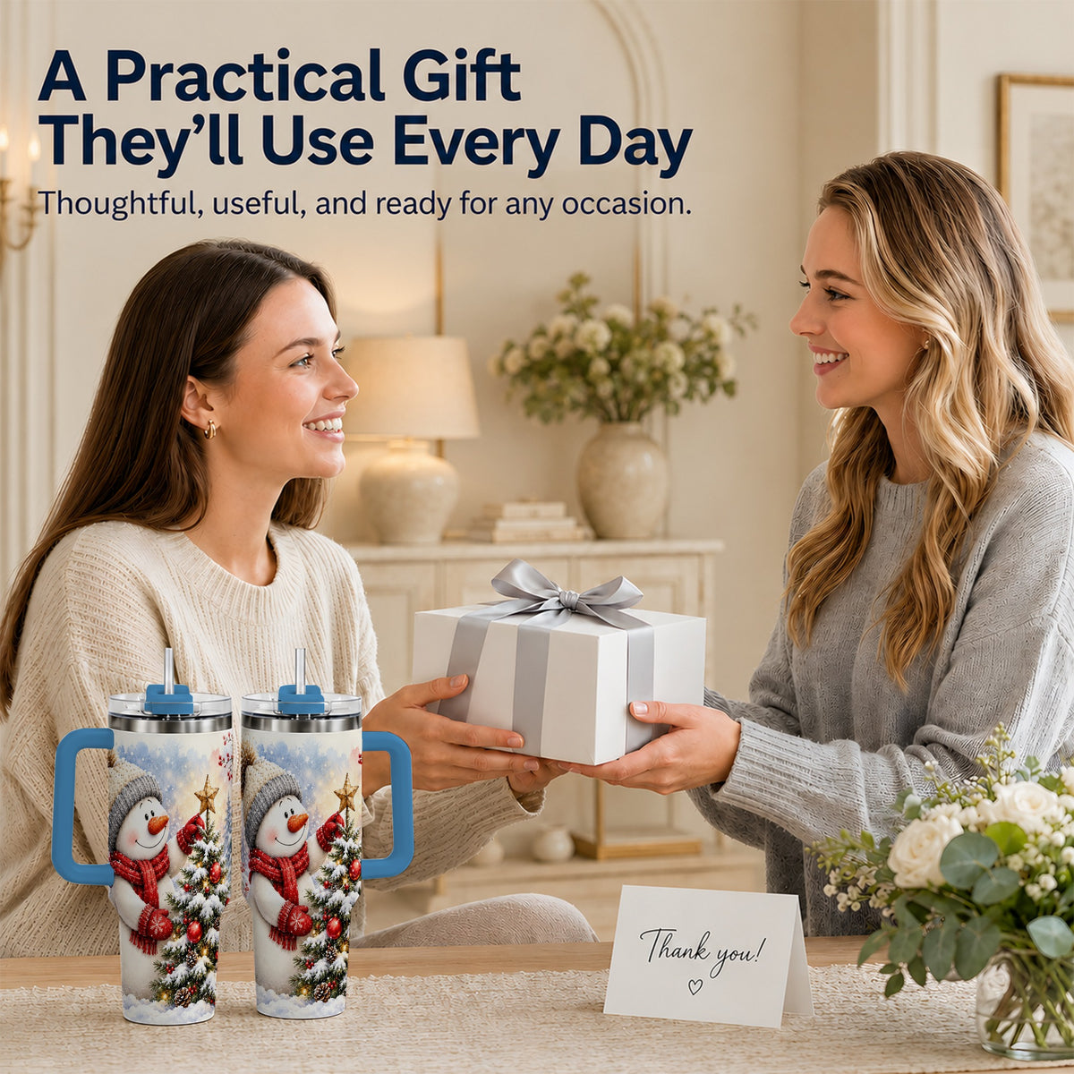 #pl[40oz|Blue] Snowman Christmas 40oz Tumbler, Winter Tumbler, Stainless Steel Travel Cup