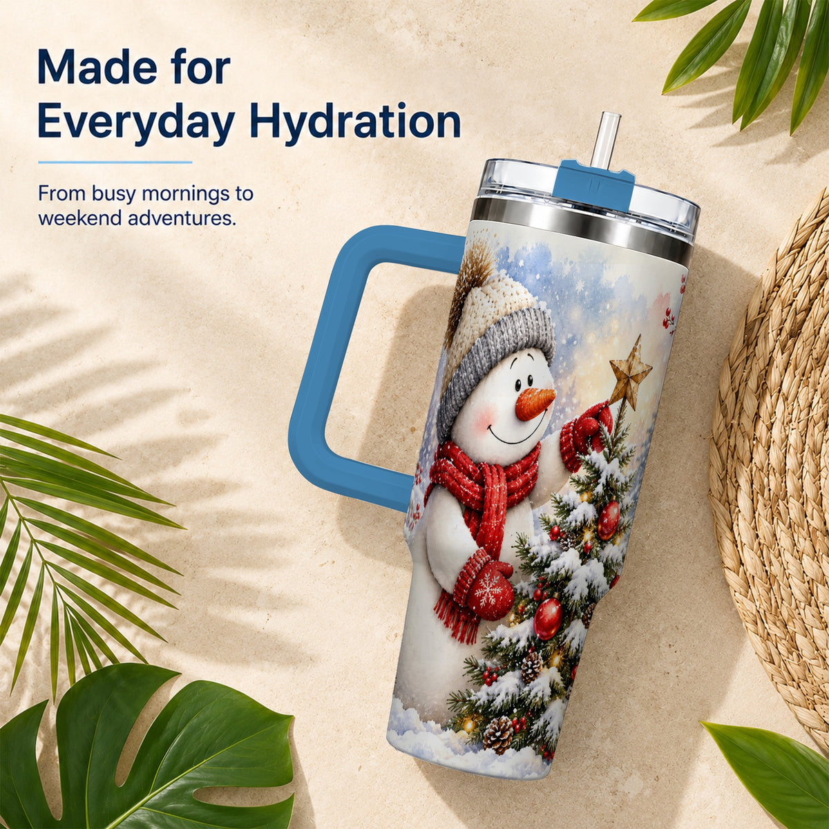 #pl[40oz|Blue] Snowman Christmas 40oz Tumbler, Winter Tumbler, Stainless Steel Travel Cup