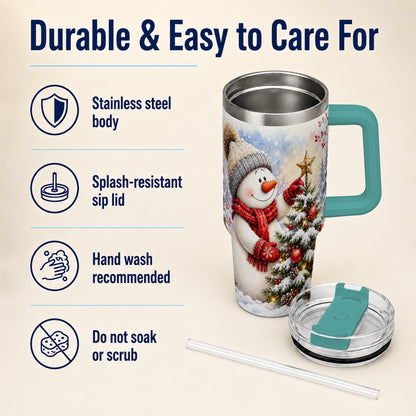 #pl[40oz|Green] Snowman Christmas 40oz Tumbler, Winter Tumbler, Stainless Steel Travel Cup