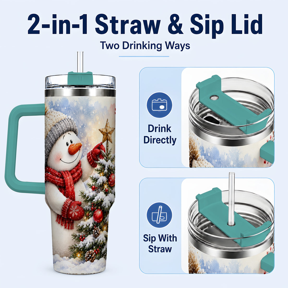 #pl[40oz|Green] Snowman Christmas 40oz Tumbler, Winter Tumbler, Stainless Steel Travel Cup