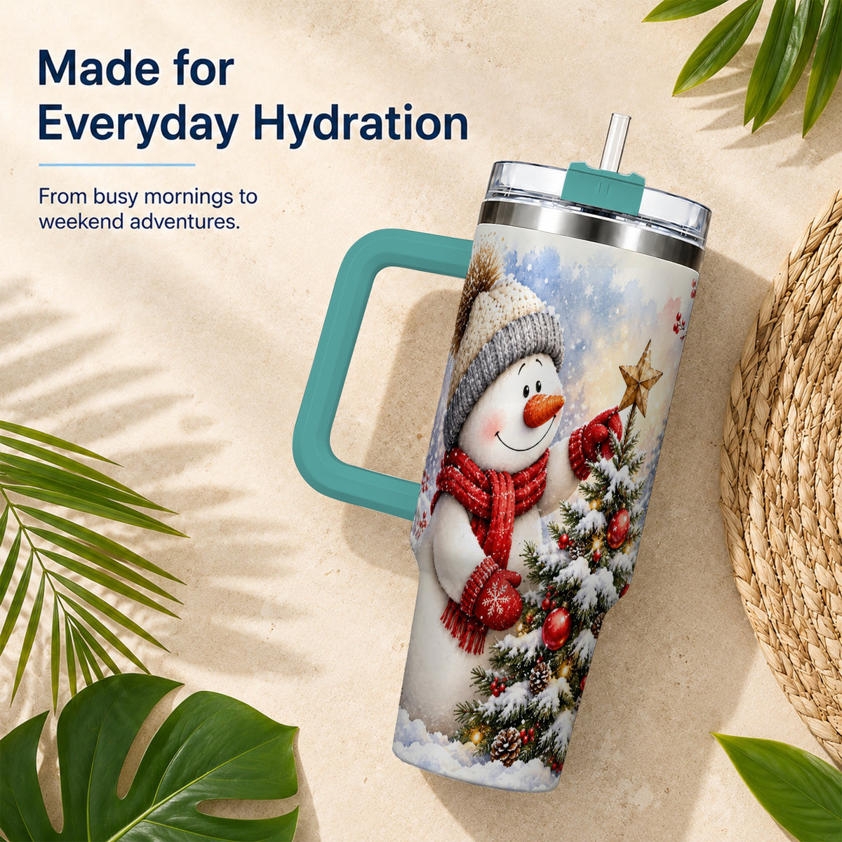 #pl[40oz|Green] Snowman Christmas 40oz Tumbler, Winter Tumbler, Stainless Steel Travel Cup