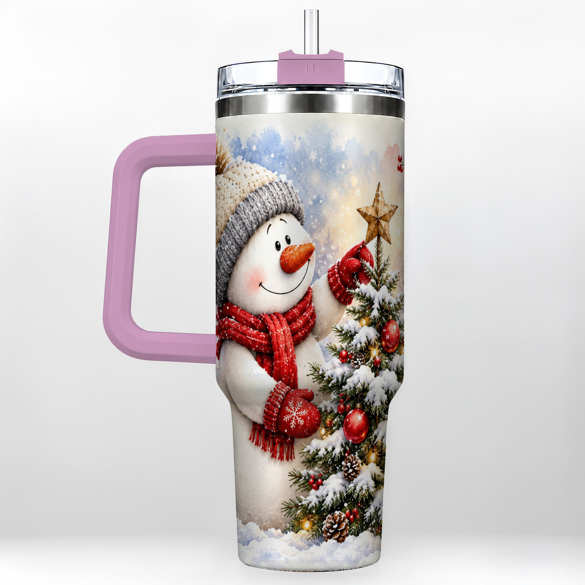 #pl[40oz|Pink] Snowman Christmas 40oz Tumbler, Winter Tumbler, Stainless Steel Travel Cup
