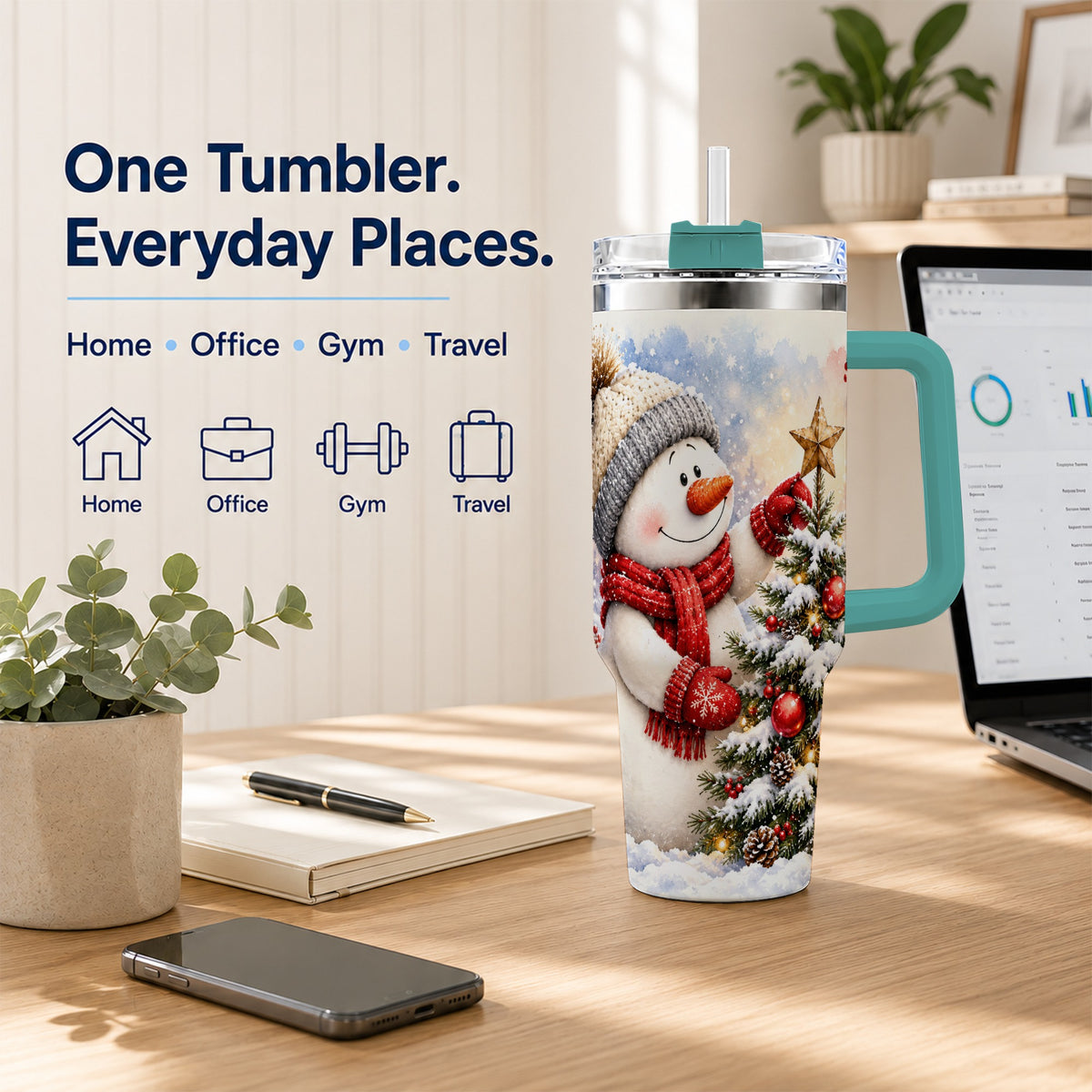 #pl[40oz|Green] Snowman Christmas 40oz Tumbler, Winter Tumbler, Stainless Steel Travel Cup