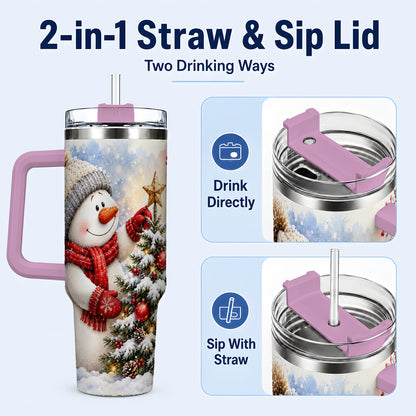 #pl[40oz|Pink] Snowman Christmas 40oz Tumbler, Winter Tumbler, Stainless Steel Travel Cup