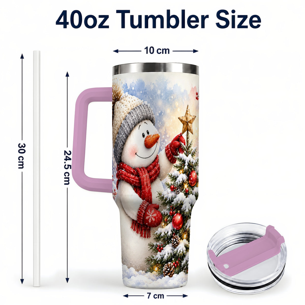 #pl[40oz|Pink] Snowman Christmas 40oz Tumbler, Winter Tumbler, Stainless Steel Travel Cup