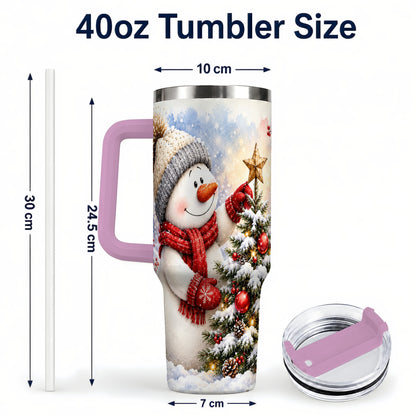 #pl[40oz|Pink] Snowman Christmas 40oz Tumbler, Winter Tumbler, Stainless Steel Travel Cup