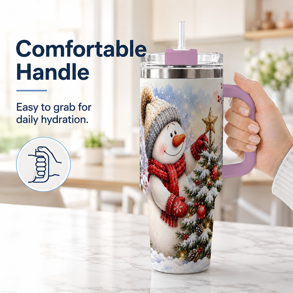 #pl[40oz|Pink] Snowman Christmas 40oz Tumbler, Winter Tumbler, Stainless Steel Travel Cup