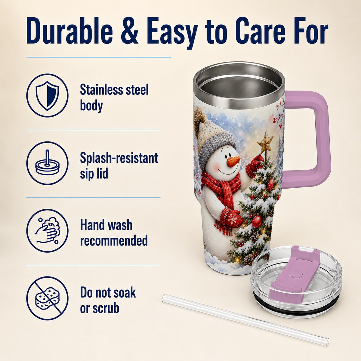 #pl[40oz|Pink] Snowman Christmas 40oz Tumbler, Winter Tumbler, Stainless Steel Travel Cup