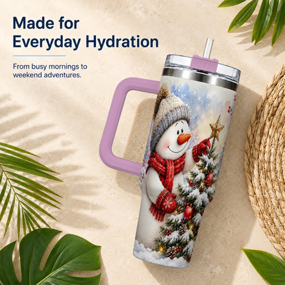 #pl[40oz|Pink] Snowman Christmas 40oz Tumbler, Winter Tumbler, Stainless Steel Travel Cup