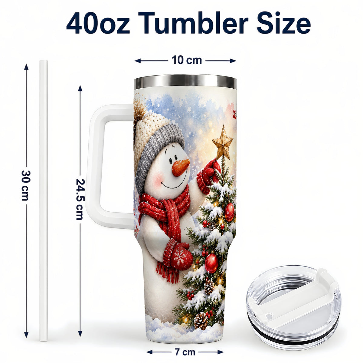 #pl[40oz|White] Snowman Christmas 40oz Tumbler, Winter Tumbler, Stainless Steel Travel Cup