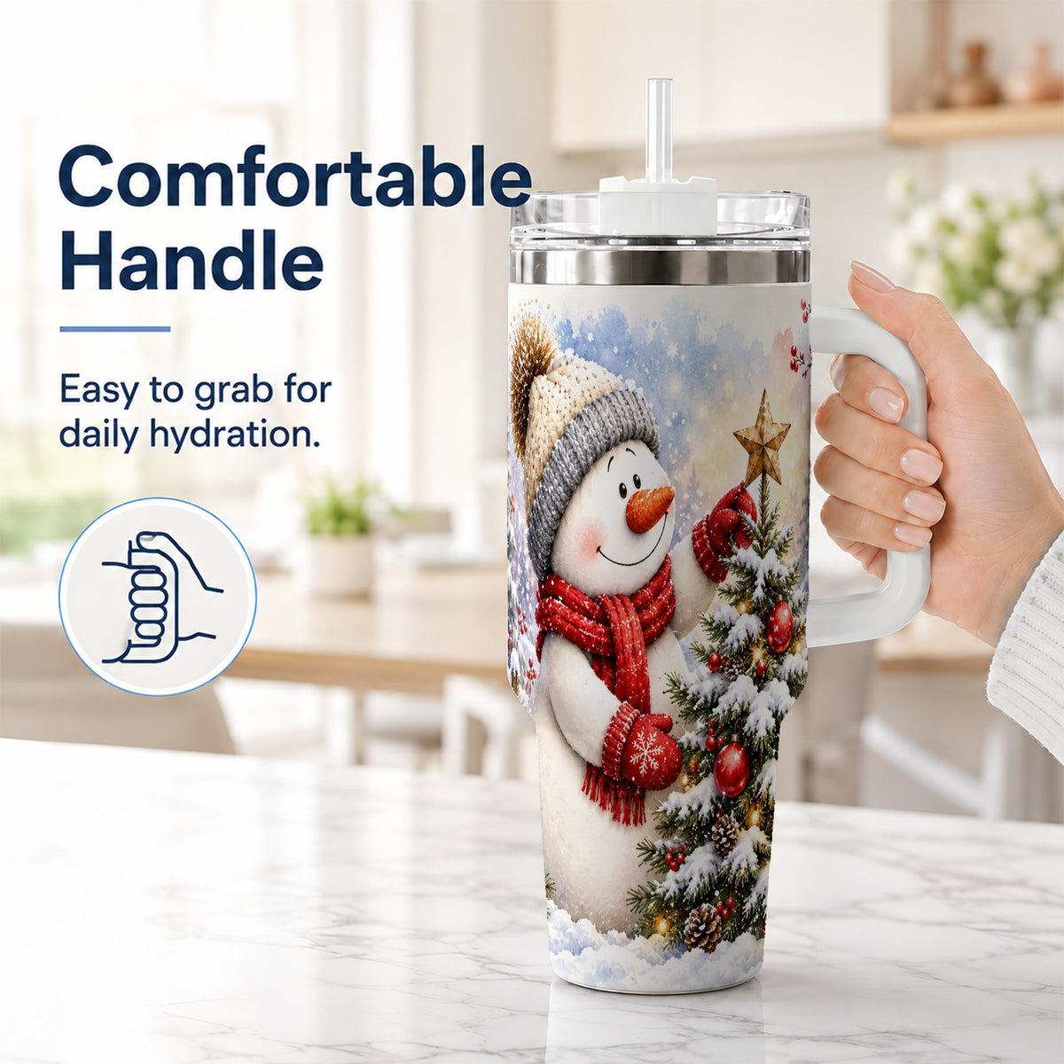 #pl[40oz|White] Snowman Christmas 40oz Tumbler, Winter Tumbler, Stainless Steel Travel Cup