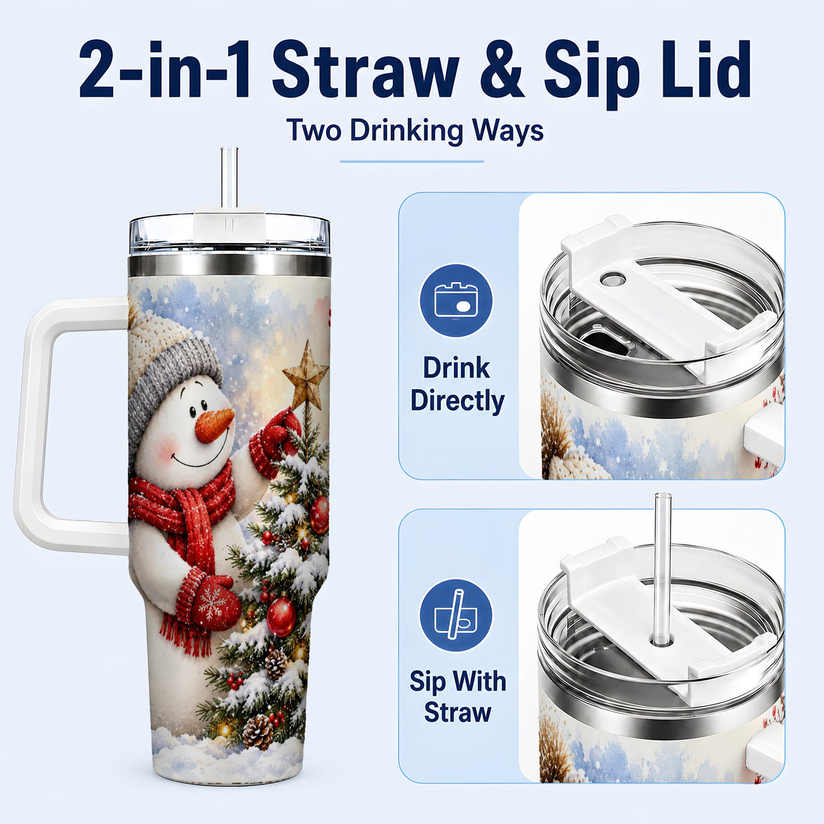 #pl[40oz|White] Snowman Christmas 40oz Tumbler, Winter Tumbler, Stainless Steel Travel Cup