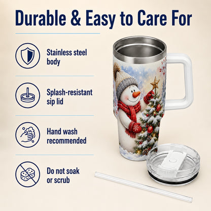 #pl[40oz|White] Snowman Christmas 40oz Tumbler, Winter Tumbler, Stainless Steel Travel Cup