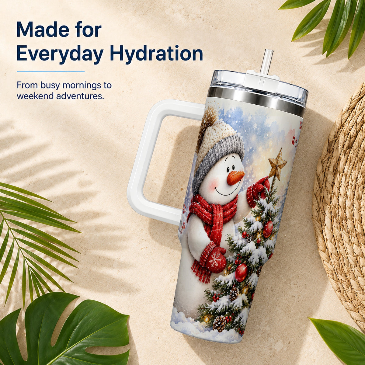 #pl[40oz|White] Snowman Christmas 40oz Tumbler, Winter Tumbler, Stainless Steel Travel Cup