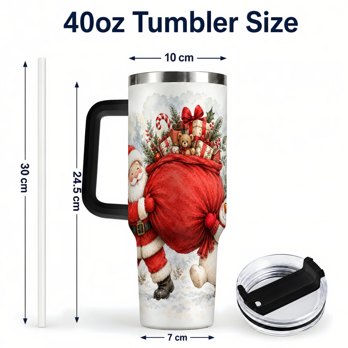#pl[40oz|Black] Santa Snowman 40oz Tumbler, Holiday Tumbler, Stainless Steel Travel Cup