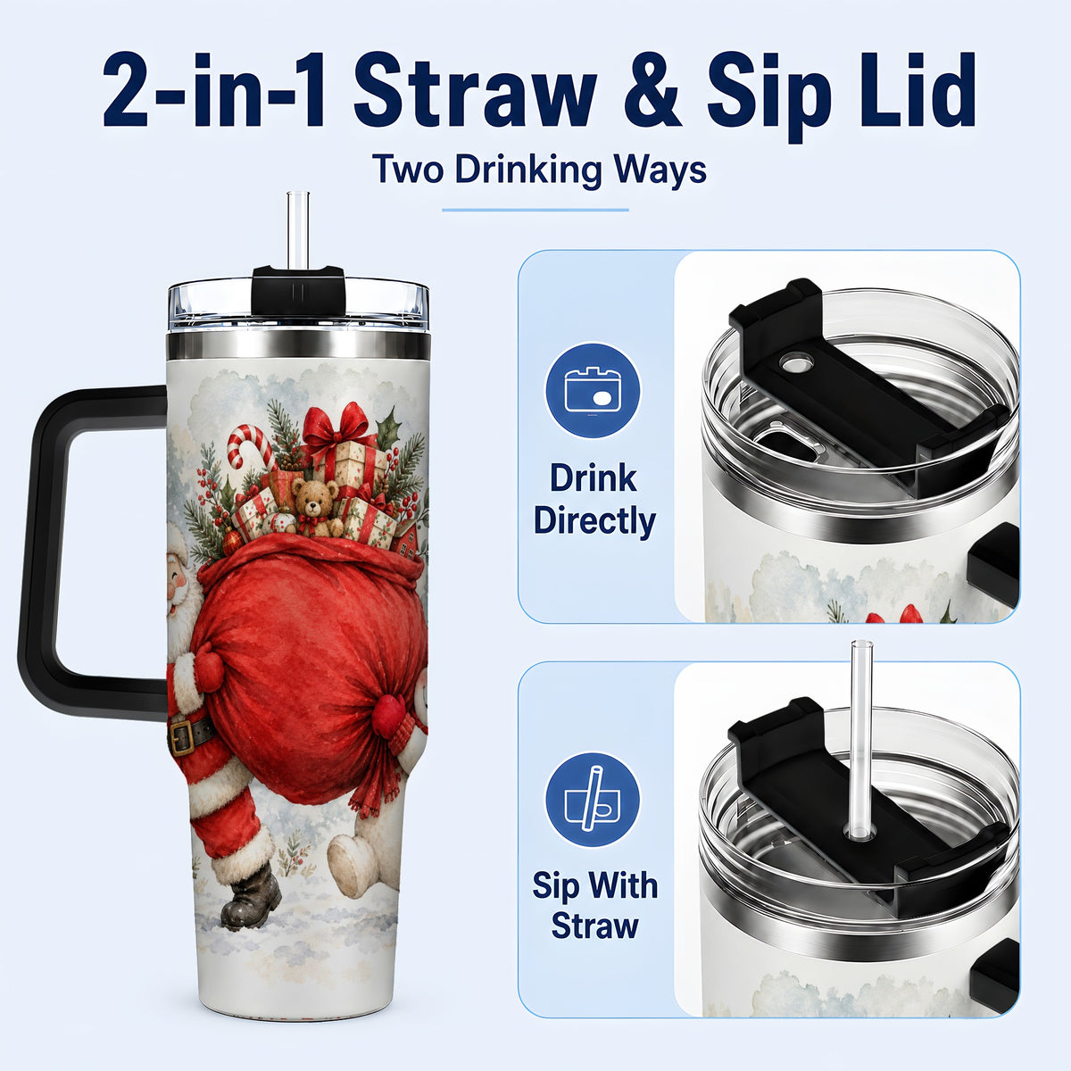 #pl[40oz|Black] Santa Snowman 40oz Tumbler, Holiday Tumbler, Stainless Steel Travel Cup