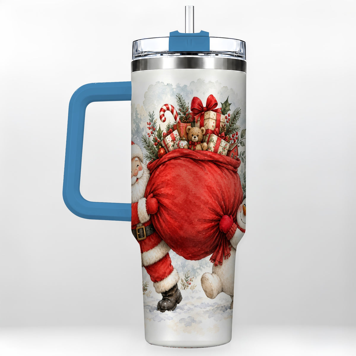 #pl[40oz|Blue] Santa Snowman 40oz Tumbler, Holiday Tumbler, Stainless Steel Travel Cup