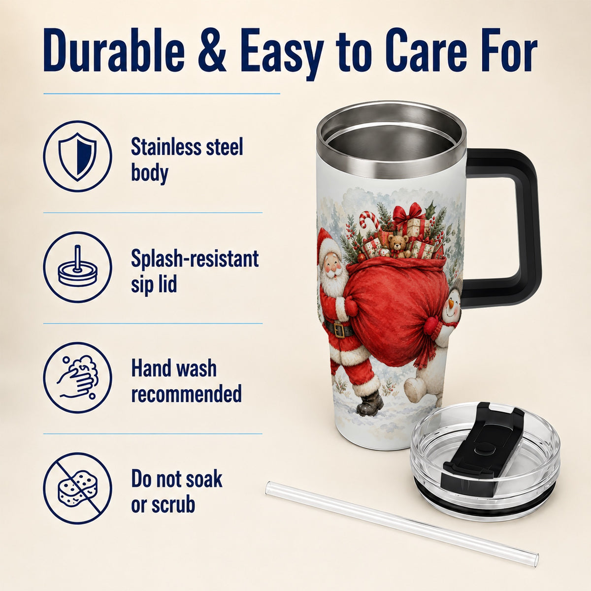 #pl[40oz|Black] Santa Snowman 40oz Tumbler, Holiday Tumbler, Stainless Steel Travel Cup