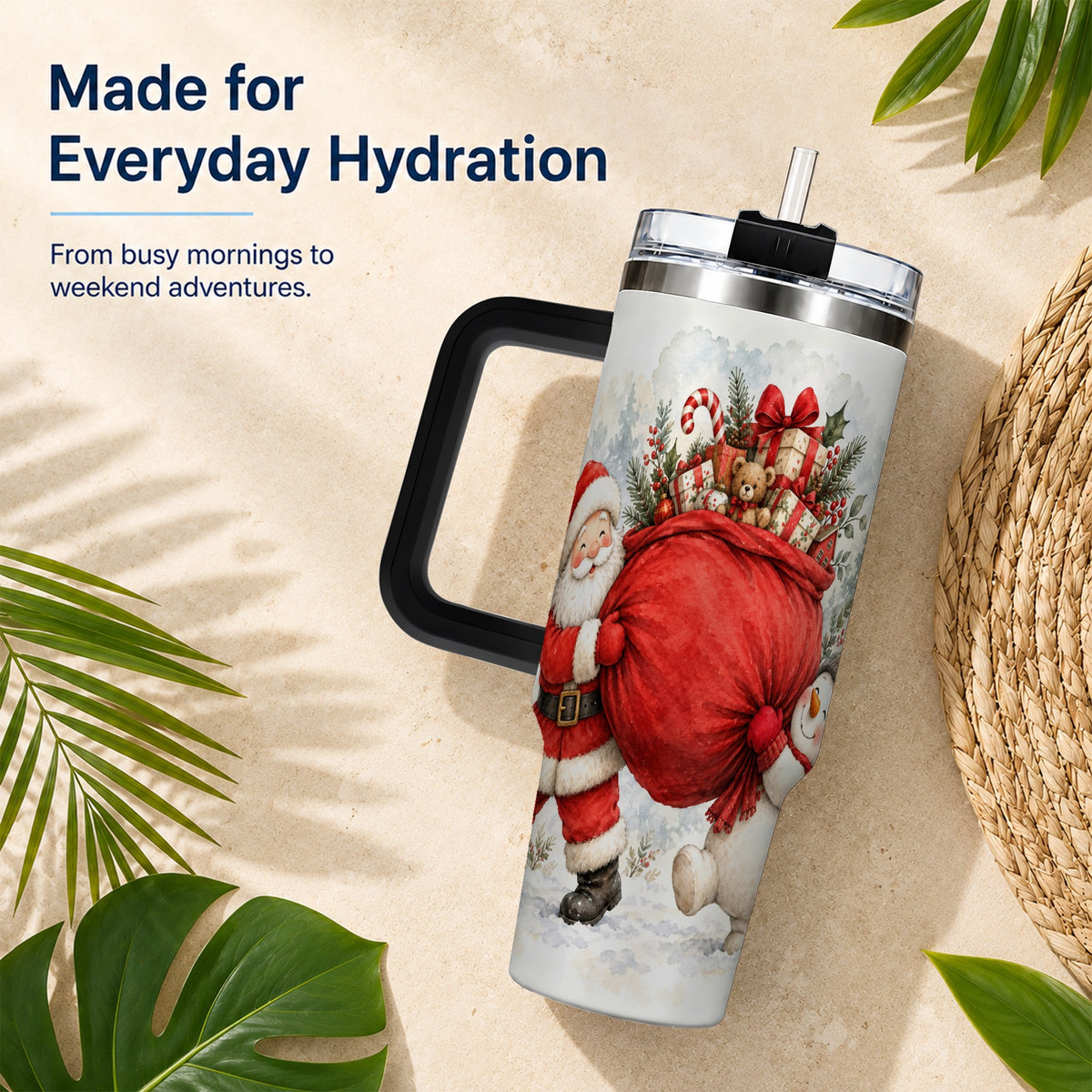 #pl[40oz|Black] Santa Snowman 40oz Tumbler, Holiday Tumbler, Stainless Steel Travel Cup