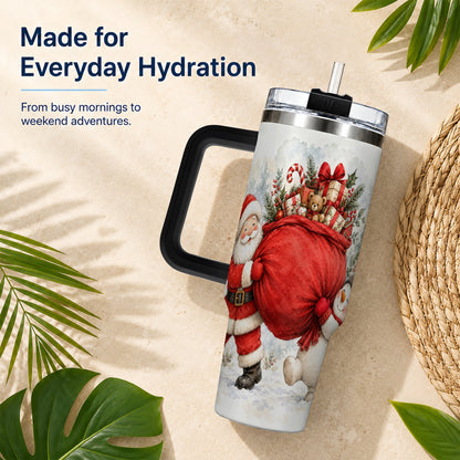 #pl[40oz|Black] Santa Snowman 40oz Tumbler, Holiday Tumbler, Stainless Steel Travel Cup