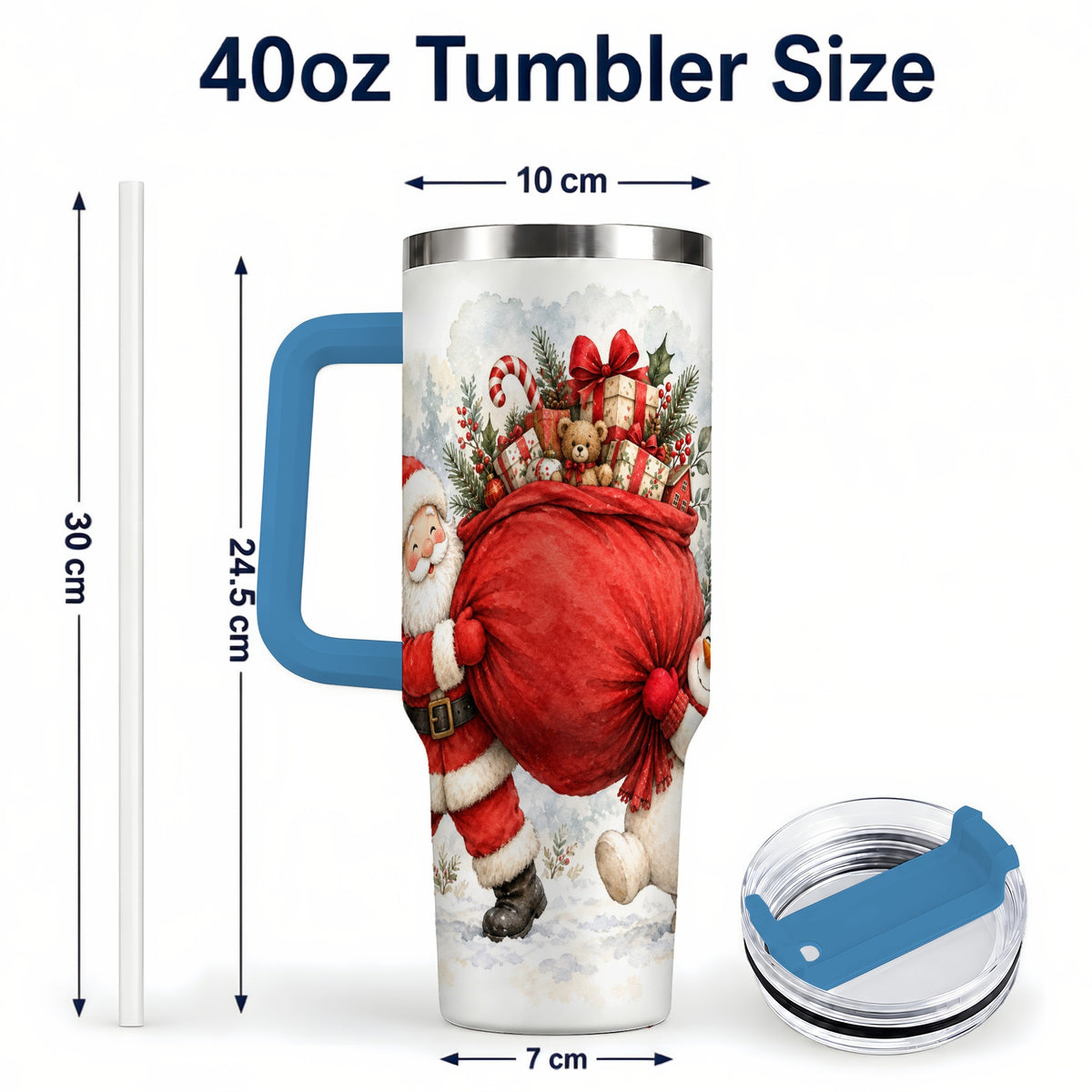 #pl[40oz|Blue] Santa Snowman 40oz Tumbler, Holiday Tumbler, Stainless Steel Travel Cup