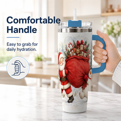 #pl[40oz|Blue] Santa Snowman 40oz Tumbler, Holiday Tumbler, Stainless Steel Travel Cup