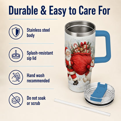 #pl[40oz|Blue] Santa Snowman 40oz Tumbler, Holiday Tumbler, Stainless Steel Travel Cup