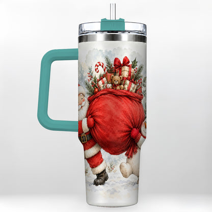 #pl[40oz|Green] Santa Snowman 40oz Tumbler, Holiday Tumbler, Stainless Steel Travel Cup