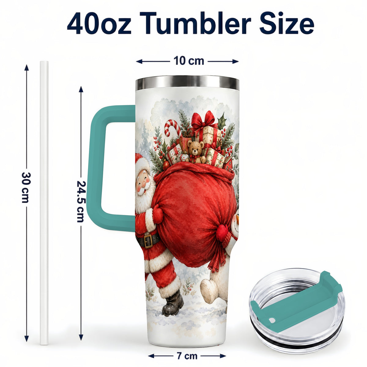 #pl[40oz|Green] Santa Snowman 40oz Tumbler, Holiday Tumbler, Stainless Steel Travel Cup