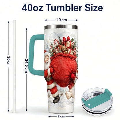 #pl[40oz|Green] Santa Snowman 40oz Tumbler, Holiday Tumbler, Stainless Steel Travel Cup