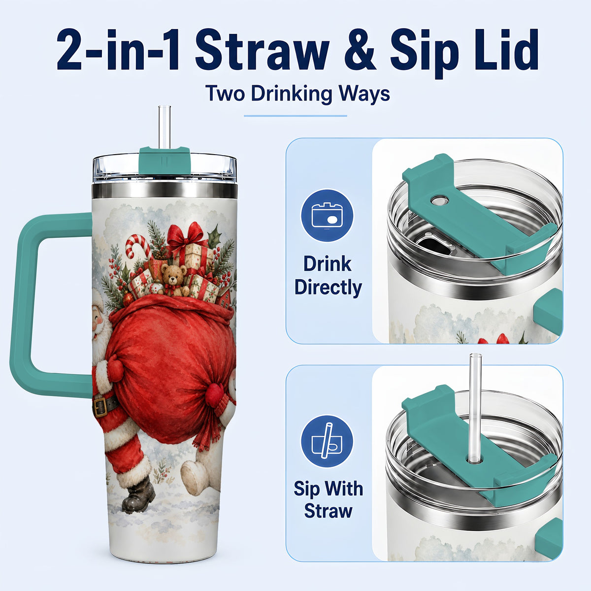 #pl[40oz|Green] Santa Snowman 40oz Tumbler, Holiday Tumbler, Stainless Steel Travel Cup