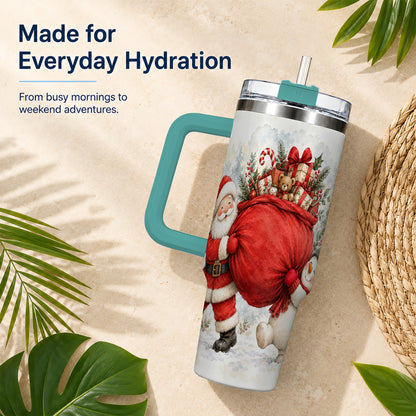#pl[40oz|Green] Santa Snowman 40oz Tumbler, Holiday Tumbler, Stainless Steel Travel Cup