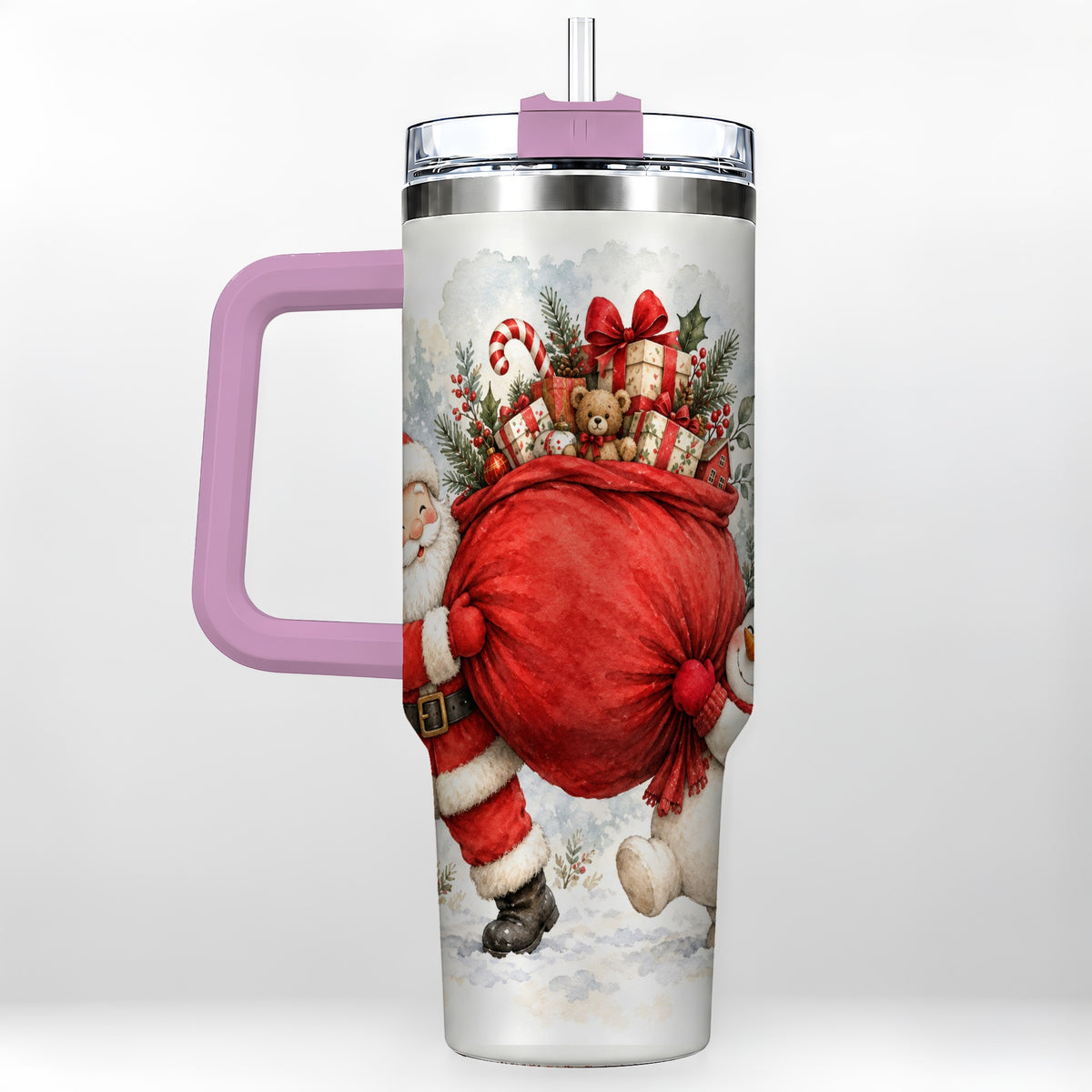 #pl[40oz|Pink] Santa Snowman 40oz Tumbler, Holiday Tumbler, Stainless Steel Travel Cup