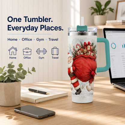 #pl[40oz|Green] Santa Snowman 40oz Tumbler, Holiday Tumbler, Stainless Steel Travel Cup