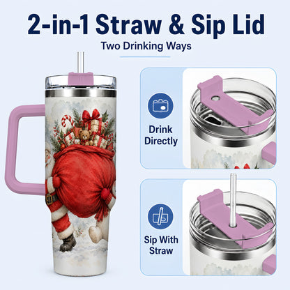#pl[40oz|Pink] Santa Snowman 40oz Tumbler, Holiday Tumbler, Stainless Steel Travel Cup