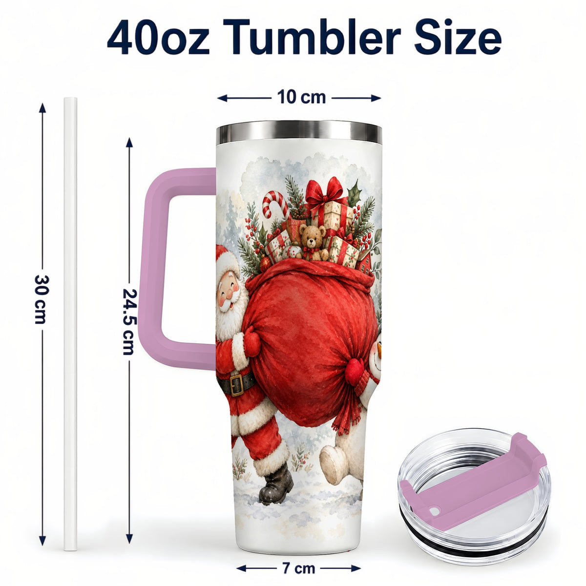 #pl[40oz|Pink] Santa Snowman 40oz Tumbler, Holiday Tumbler, Stainless Steel Travel Cup