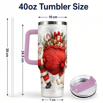 #pl[40oz|Pink] Santa Snowman 40oz Tumbler, Holiday Tumbler, Stainless Steel Travel Cup