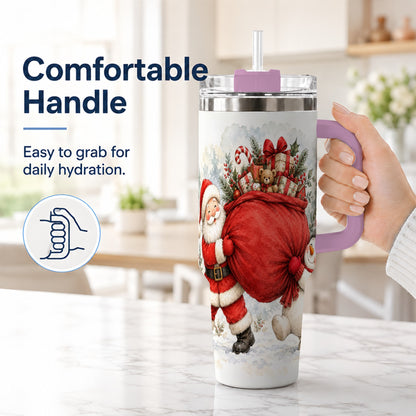 #pl[40oz|Pink] Santa Snowman 40oz Tumbler, Holiday Tumbler, Stainless Steel Travel Cup