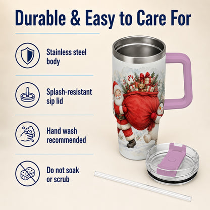 #pl[40oz|Pink] Santa Snowman 40oz Tumbler, Holiday Tumbler, Stainless Steel Travel Cup