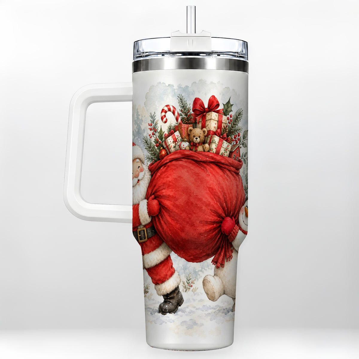 Santa Snowman 40oz Tumbler, Holiday Tumbler, Stainless Steel Travel Cup